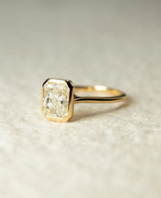 Radiant Cut Moissanite Bezel Set Ring – 14K Yellow Gold Solitaire Engagement Ring
